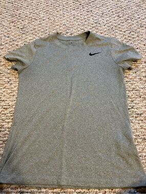 Nike Gray Heather Short Sleeve Crew Tee with Black Swoosh